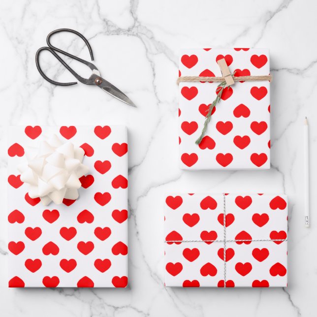 Einfache Rote Herzen Minimalistisch Geschenkpapier Set (Vorderseite)