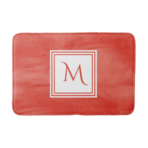 Einfache Rote Orange Subtile Marmor Modernes Monog Badematte