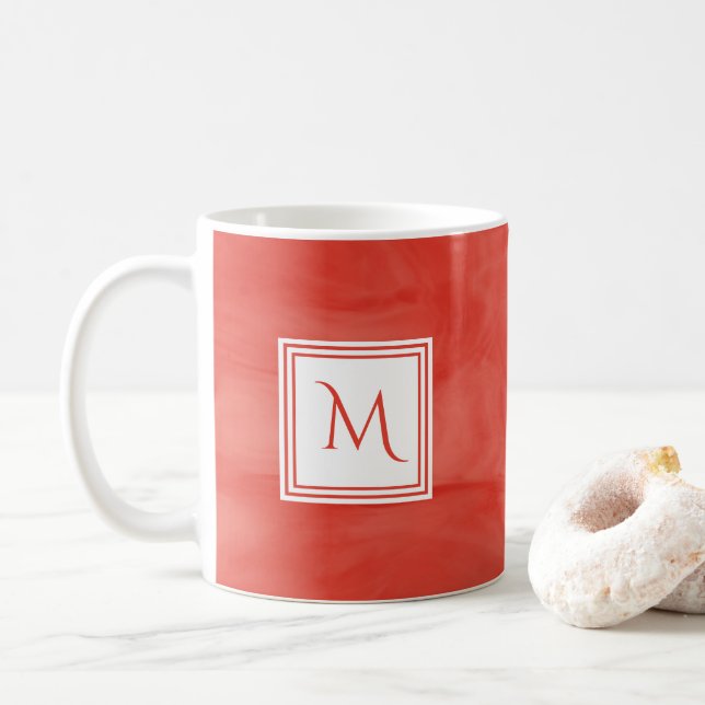 Einfache Rote Orange Subtile Marmor Modernes Monog Tasse (Mit Donut)