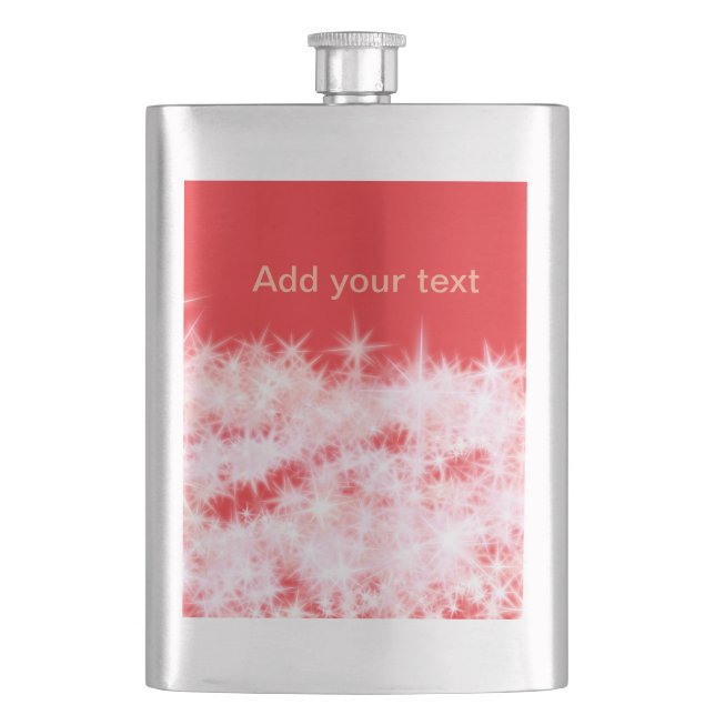 Einfache rote Rosa glitt funkelnde Sterne fügen Ih Flachmann (Vorderseite)