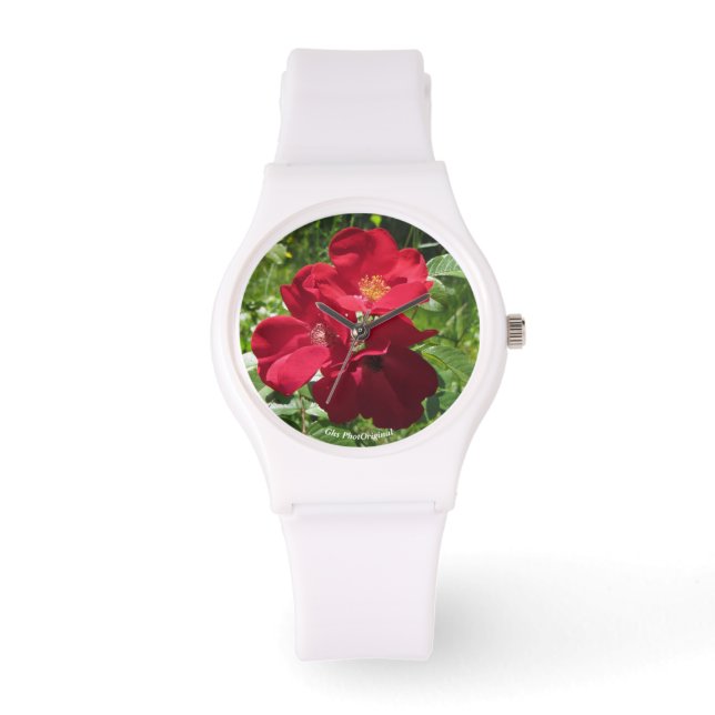 Einfache Rote Rose WM-Uhr Armbanduhr (Vorderseite)