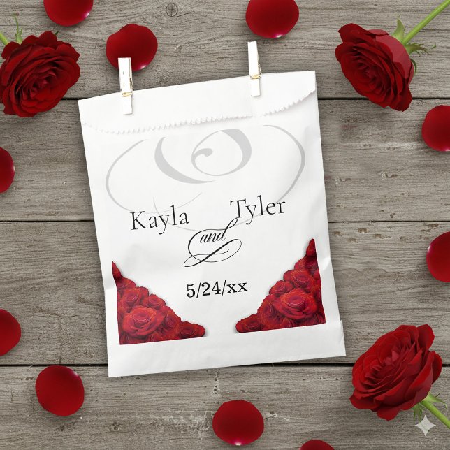 Einfache Rote Rosen Hochzeit Geschenktütchen (Simple Red Roses Flourish Wedding Favor Bag)
