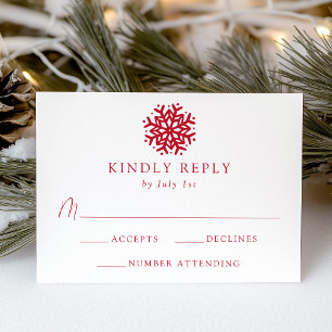 Einfache Rote Schneeflocken-Hochzeit RSVP Karte