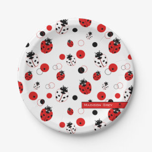 Einfache rote, schwarze und weiße Ladybug-Muster Pappteller