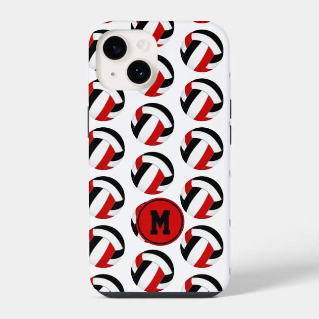einfache rote schwarze Volleybälle Muster monogram iPhone Hülle (Rückseite)