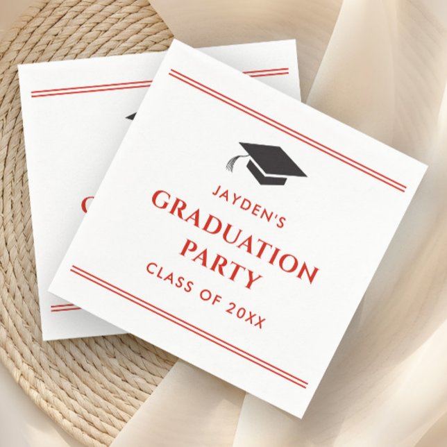 Einfache rote sportliche Abschlussfeier  Serviette (Red and White Graduation Party Napkins.)