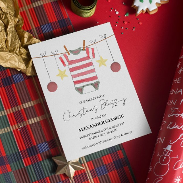 Einfache Rote Streifen Romper Ornamente Weihnachte Ankündigung (Von Creator hochgeladen)