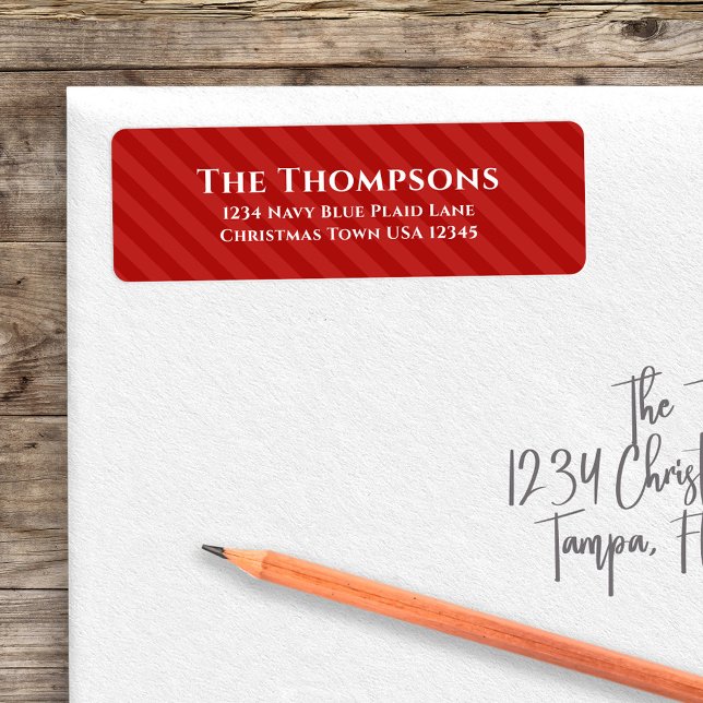 Einfache rote Streifen Whimsisches Minimalistische (Simple cute red striped pattern with white text return address label. )