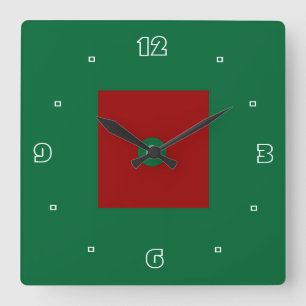 Einfache rote und grüne >Küchenuhr Quadratische Wanduhr