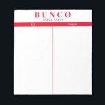 Einfache rote und weiße Bunco-Tabelle - Notepad Notizblock<br><div class="desc">Werft ein Blatt auf jeden Tisch für die Person,  die die Punktzahl behalte,  und strafft Ihr Bunco Spiel mit diesen bereit zu gehen und einfach zu verwenden,  reißen Sie Tally Sheets mit zwei leeren Spalten und roten Akzenten.</div>