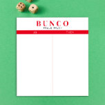 Einfache rote und weiße Bunco-Tabelle - Notepad Notizblock<br><div class="desc">Werft ein Blatt auf jeden Tisch für die Person,  die die Punktzahl behalte,  und strafft Ihr Bunco Spiel mit diesen bereit zu gehen und einfach zu verwenden,  reißen Sie Tally Sheets mit zwei leeren Spalten und roten Akzenten.</div>
