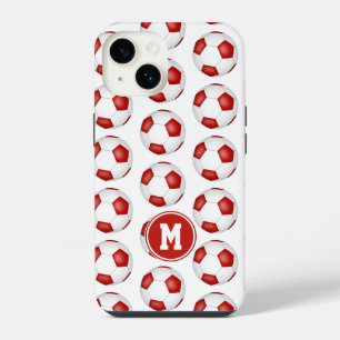 einfache rote weiße Fußbälle Muster mit Monogramm iPhone 14 Hülle