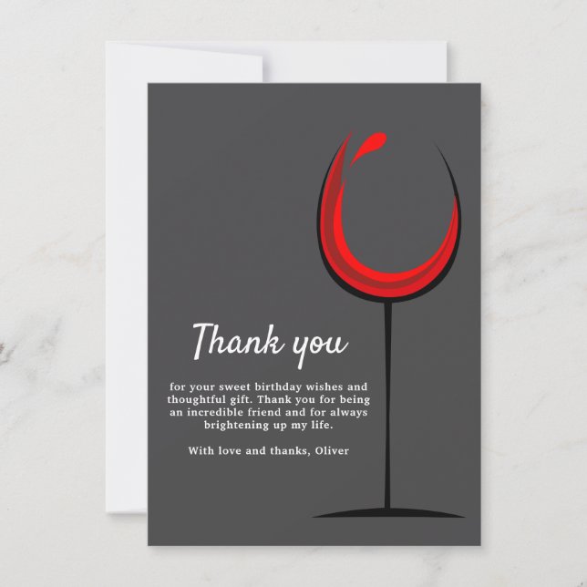Einfache Rotwein Glas Geburtstag Dankeskarte (Vorderseite)