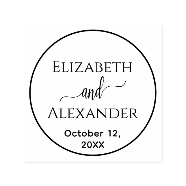 Einfache Round Frame Bride Groom Namen Datum Hochz Permastempel (Design)