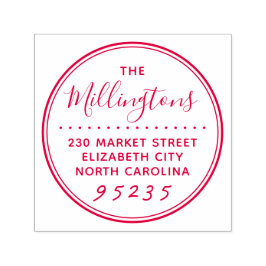 Einfache Round-Script-Familie Name & Rücksendeadre Permastempel