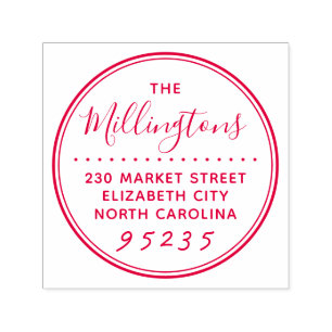 Einfache Round-Script-Familie Name & Rücksendeadre Permastempel