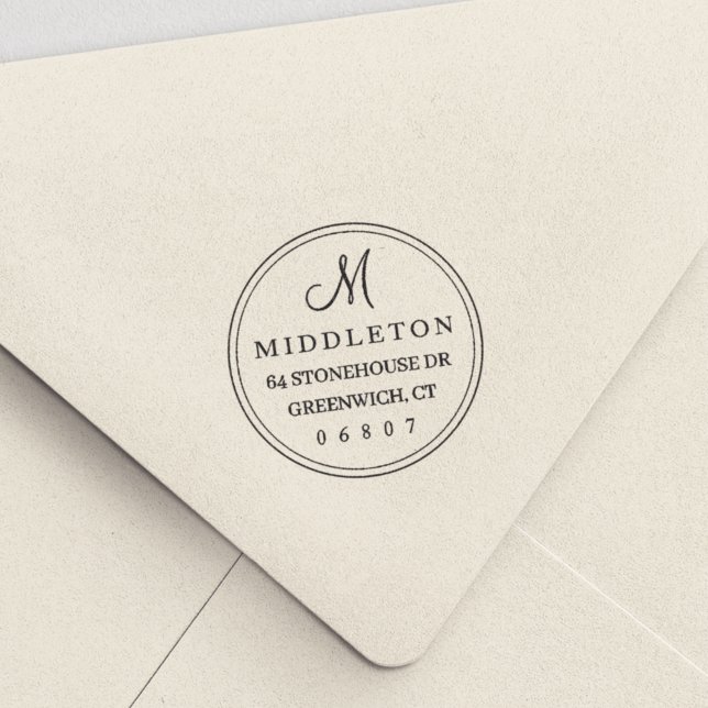 Einfache Round-Script-Monogram-Rücksendeadresse Permastempel (Von Creator hochgeladen)