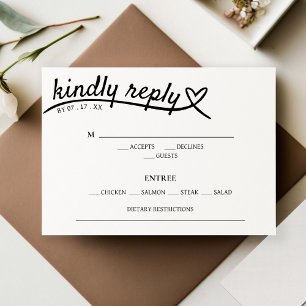 Einfache RSVP-Hochzeit mit weißem und schwarzem He RSVP Karte