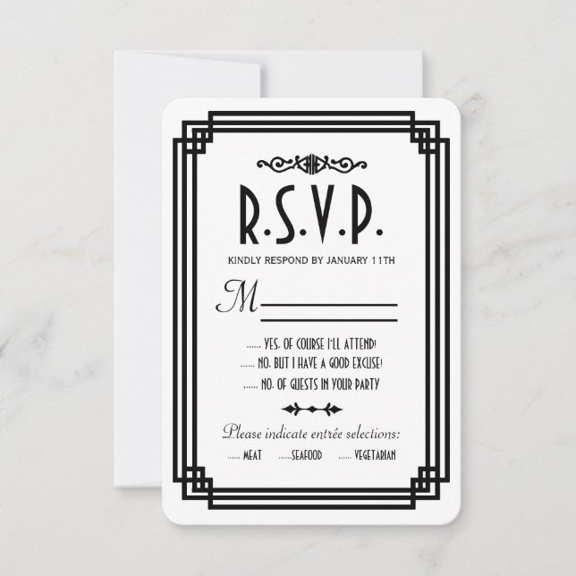 Einfache RSVP-Karten im Art-Deco-Stil RSVP Karte (Vorderseite)