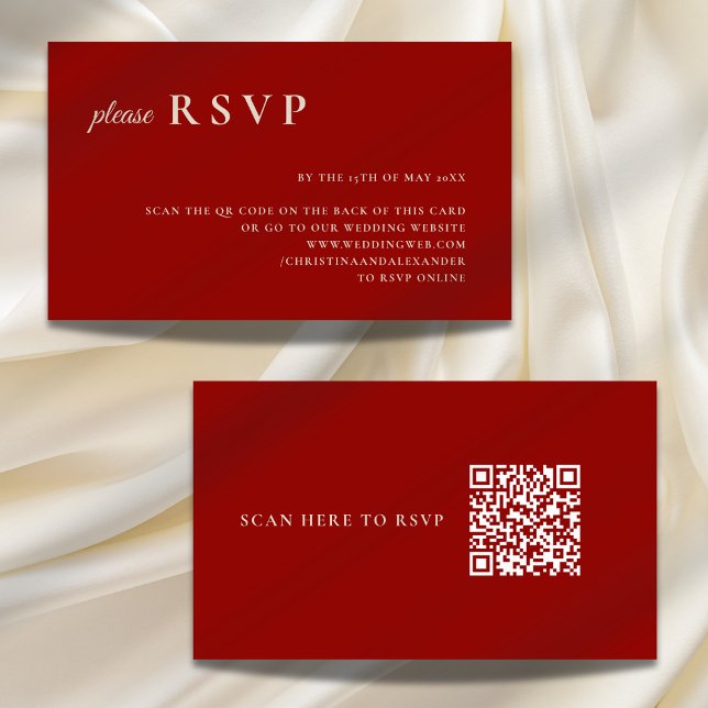 Einfache Ruby Red Bone White QR Code Hochzeit RSVP Begleitkarte (Von Creator hochgeladen)