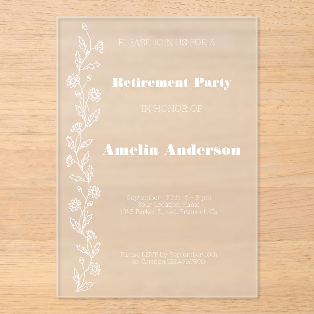 Einfache Ruhestandsdoodle daisy weiß Acryleinladungen (Vorderseite)