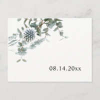 Einfache rustikale blaue Distel Save-the-Date-Kart