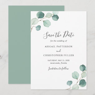 Einfache Rustikale Eukalyptus Grüne Elegante Hochz Save The Date