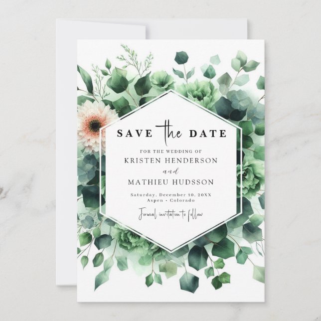 Einfache rustikale Eukalyptus-Hochzeit Save The Date (Vorderseite)