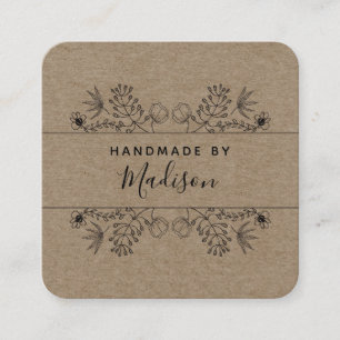 Einfache rustikale, florale Kraft Handmade Busines Quadratische Visitenkarte