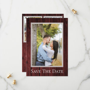 Einfache rustikale Foto-Save-the-Date-Karte in Rot Save The Date
