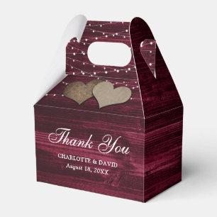 Einfache rustikale Gastgeschenk Hochzeit Burgund Geschenkschachtel
