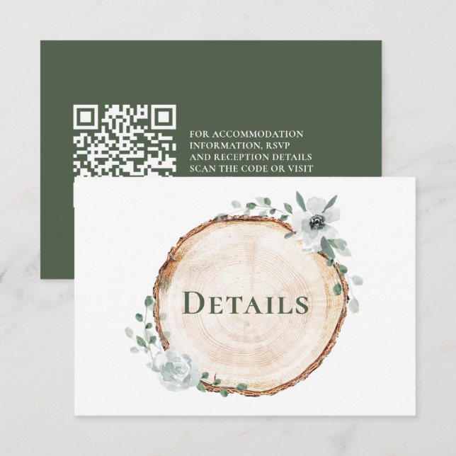 Einfache rustikale Holz-Hochzeitsdetails QR-Code-W Begleitkarte (Vorne/Hinten)