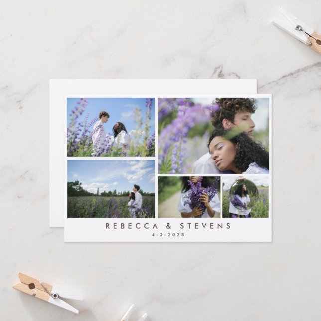 Einfache Rustikale Kraft Foto Collage Script Hochz Einladung (Vorderseite/Rückseite Beispiel)