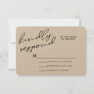 Einfache Rustikale Kraftpapier-RSVP-Karten RSVP Karte