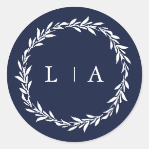 Einfache rustikale Navy Blauer Moderne Vegetation Runder Aufkleber