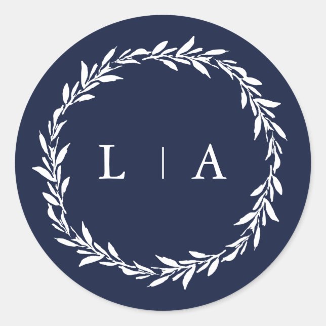 Einfache rustikale Navy Blauer Moderne Vegetation Runder Aufkleber (Vorderseite)