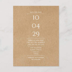 Einfache rustikale Save-the-Date-Hochzeit Ankündigungspostkarte