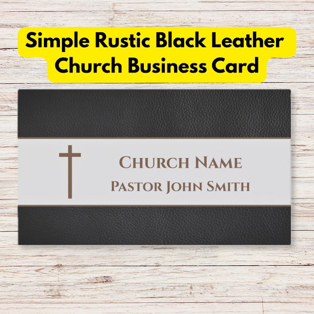 Einfache rustikale Schwarzlederkirche Visitenkarte (Simple rustic Black Leather Church Business Card)