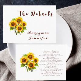 Einfache Rustikale Sonnenblumenhochzeit Begleitkarte