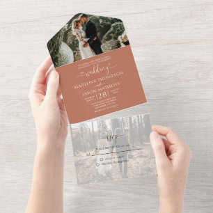 Einfache rustikale Terrakotta 2 Foto RSVP Hochzeit All In One Einladung