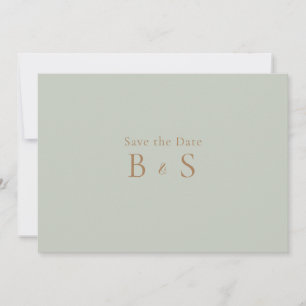 Einfache Sage & Gold Monogramm Save-the-Date-Karte Save The Date