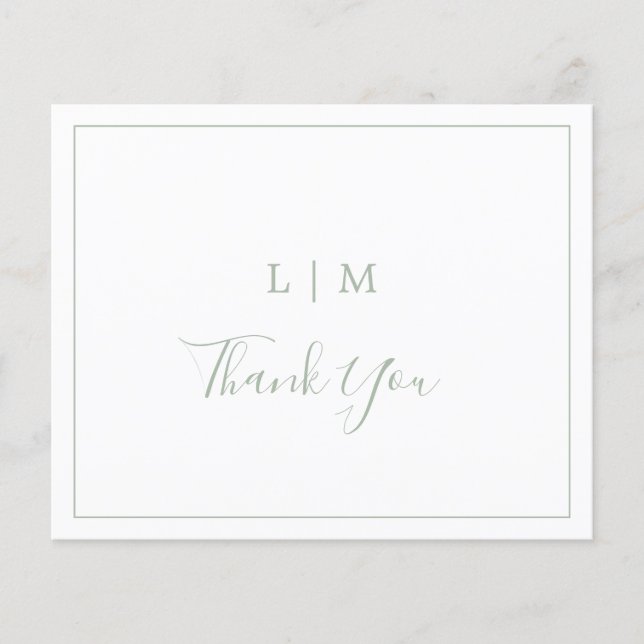 Einfache Sage Green Budget Hochzeit Dankeschön Kar (Vorderseite)