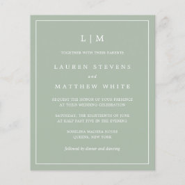 Einfache Sage Green Monogram Budget Hochzeit Einla