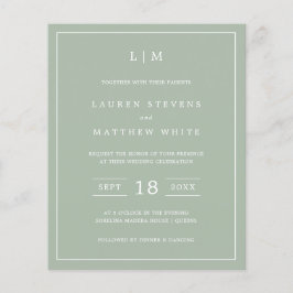 Einfache Sage Green Monogram Budget Hochzeit Einla