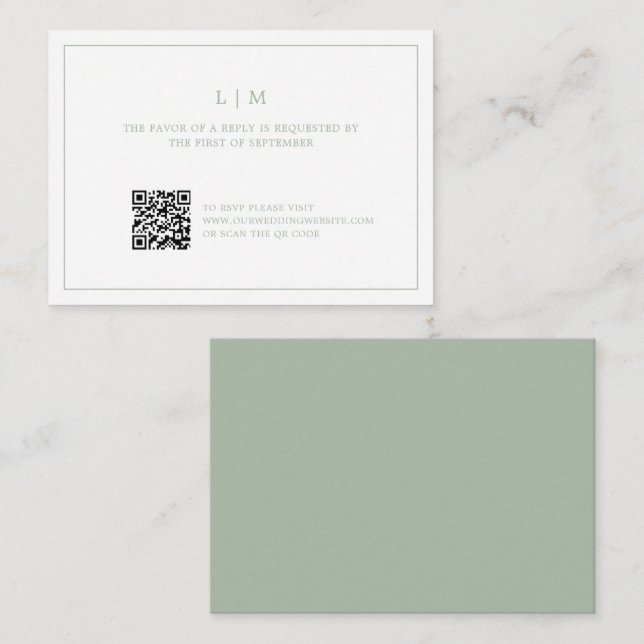 Einfache Sage Green Monogram Budget Hochzeit RSVP Mitteilungskarte (Vorne/Hinten)