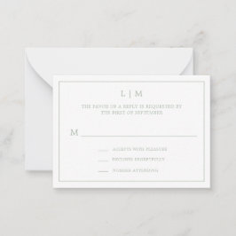Einfache Sage Green Monogram Budget Hochzeit RSVP Mitteilungskarte