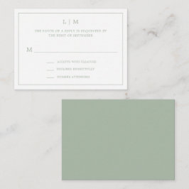 Einfache Sage Green Monogram Budget Hochzeit RSVP Mitteilungskarte
