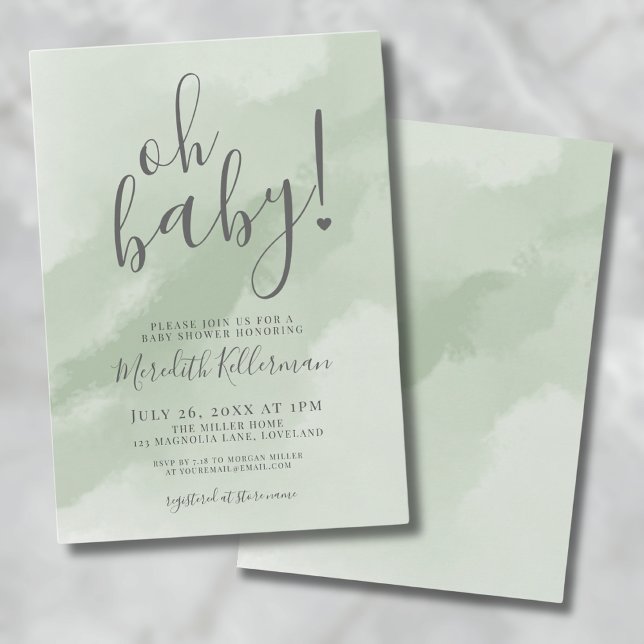 Einfache Sage Green Oh Baby Dusche Einladung (Simple Sage Green Baby Shower Invitation)