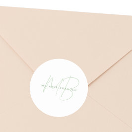 Einfache Sage Grün Minimalistisch zwei Monogrammna Runder Aufkleber