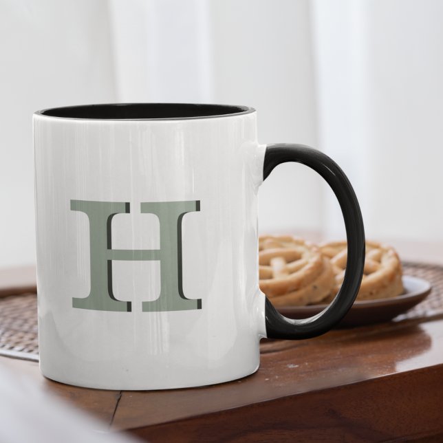 Einfache Sage Monogram erste neutrale rustikale Mo Tasse (Von Creator hochgeladen)